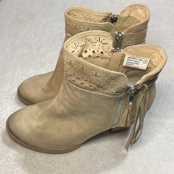 Not Rated Tan Ankle Booties with Laser-Cut Detail and Fringe - Picture 4 of 9